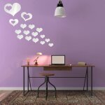 16 pi�ces miroir acrylique adh�sif autocollant mural coeur argent stickers murale sticker muraux pour ...