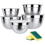 18 / 10 bol inox, lot de 5 avec couvercles, bol � soupe, saladier, bol � c�r�ales, bol � dessert, snack ...