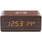 Cyslmuk - 1pc r�veil en bois brun avec chargeur sans fil qi compatible avec iphone samsung horloge num�rique ...