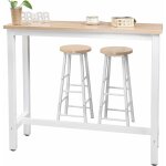 1xtable de bar + 2xtabourets de bar en mdf et m�tal, ensemble de meuble de salle � manger 120x40x100cm, ...