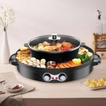 2 en 1 appareil fondue chinoise, 2200w 220v rond barbecue cor�en de table avec rev�tement antiadh�sif, ...