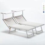 2 bain de soleil professionnels transat aluminium lits de plage italia - blanc