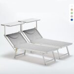 2 bain de soleil professionnels transat aluminium lits de plage italia - gris