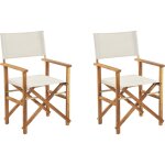 2 chaises fauteuils metteur en sc�ne pliantes en bois acacia clair avec accoudoirs et assise blanc cass� ...