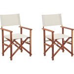 2 chaises fauteuils metteur en scne pliantes en bois acacia naturel avec accoudoirs et assise blanc ...