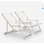2 chaises de plage pliantes avec accoudoirs en aluminium riccione gold lux - blanc