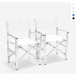 2 chaises de plage pliantes portables en textil�ne aluminium regista gold - blanc