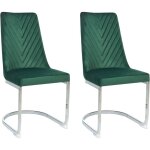 Beliani - 2 chaises de salle  manger ou runion porte  faux en velours vert et pitement argent chrom ...