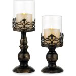2 chandeliers ouragan noirs vintage, socles en verre sur pi�destal m�tallique, hauteurs 27 cm et 33 cm ...