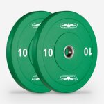 2 disques de musculation en caoutchouc et acier 10 kg bumper 50 mm hanzo