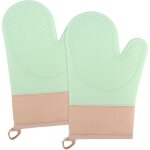 2 gants cuisine surface silicone antid�rapante, int�rieur coton, r�sistants chaleur, verts