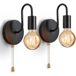 2 pack applique murale industrielle interieur, lampe murale avec tirette interrupteur, vintage fer e27 ...