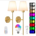 2 pack lampe murale sans fil rechargeable, 9rgb dimmable luminaire led mural � piles, avec t�l�commande, ...