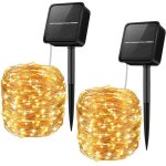 [2 pack] phts de cordes solaires, 100 pghts de f�e solaire led, 33 pieds / 10m fil de cuivre jardin solaire ...