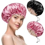2 pieces bonnet satin cheveux nuit, bonnet soie cheveux pour dormir �lastique, bonnets de nuit en satin ...