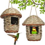 2 pi�ces nid oiseau fait � la main, grass bird hat, nichoir tiss� � la main, maison pour oiseaux de la ...