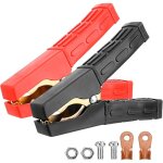 2 pi�ce pince crocodile en cuivre, pince batterie voiture, cable pince crocodile avec gaine isolante, ...