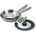 2 po�les 26 cm et 28 cm inox 18 / 10 triply et couvercle fackelmann vita3