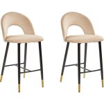 2 tabourets chaises hautes de bar en velours beige pieds noirs et dor�s design et confort pour cuisine ...