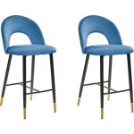 Beliani - 2 tabourets chaises hautes de bar en velours bleu pieds noirs et dorés design et confort pour ... Beliani - 2 tabourets chaises hautes de bar en velours bleu pieds noirs et dorés design et confort pour ...