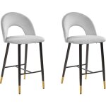 Beliani - 2 tabourets chaises hautes de bar en velours gris pieds noirs et dors design et confort pour ...