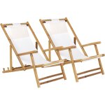 Beliani - 2 transats chaises chiliennes pliantes et rglables en bambou clair et tissue blanc cass avec ...