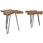 Beliani ? lot de 2 tables basses en bois de teck ? pieds en m�tal noir ? design industriel ? dimensions ...