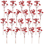 20 pi�ces branches de baies rouges 18 cm, tiges de houx artificielles pour sapin de no�l, d�coration ...