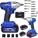 Lucn - 21v cl� � chocs sans fil brushless, 420nm boulonneuse a choc electrique avec 2 x 6. 0ah batterie, ...