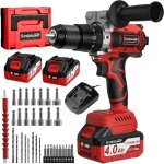 21v cordless drill driver - 120nm max brushless impact drill, screwdriver with 2 x 4. 0ah batteries, ...
