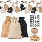 24 calendrier de l'avent - sac en tissu, 24 num�rique autocollants, diy no�l cadeaux sacs �, pendentifs ...