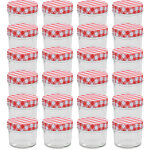 24 pcs pots � confiture couvercles blanc et rouge verre 110 ml