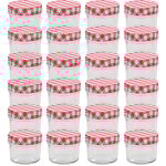 24 pcs pots  confiture couvercles blanc et rouge verre 110 ml