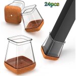 24 pices de protections de pieds de chaise carres transparentes de taille m (20 - 26 mm), protections ...