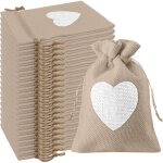 24pcs motif de coeur sachets en toile de jute pochettes 10x14cm, pour dragees mariage pour bonbons adeaux ...