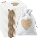 24pcs motif de coeur sachets en toile de jute pochettes 10x14cm, pour dragees mariage pour bonbons adeaux ...