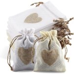 24pcs sachets en toile de jute pochettes avec cordon et motif de coeur, sac cadeau de bonbons, jute pochette ...