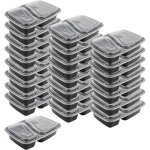 25 bo�tes meal prep plastique noir 1000 ml, 2 compartiments, sans bpa, r�utilisables, micro - ondes, ...