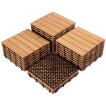 Yaheetech 27 dalles de terrasse en bois carrelage en bois de sapin 30, 8 x 30, 8 x 2, 2 cm pour patio ...