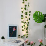 2m 20 led fleur feuille verte rotin guirlande lumineuses, fil de cuivre feuille f�e led guirlande lumineuse ...