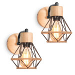 2pcs applique murale r�tro lampe murale vintage en fer et bois r�tro cage design noir lampe murale interieur ...