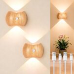 2pcs capteur de mouvement rechargeable lampe murale sconce int�rieur - 3 couleurs sans fil haut et bas ...