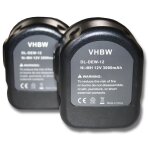 Vhbw - 2x batterie compatible avec black & decker mt1203b outil lectrique (3000 mah, nimh, 12 v)