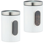 2x bocaux en m�tal, couvercle, fen�tre de visualisation, 1, 4l, caf�, farine, p�tes, bo�te de conservation, ...