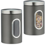 2x bocaux en m�tal, couvercle, fen�tre de visualisation, 1, 4l, caf�, farine, p�tes, bo�te de conservation, ...