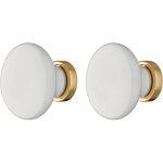 2x bouton de tiroir porcelaine cramique 37 mm base laiton poli avec vis meuble vintage antique style ...