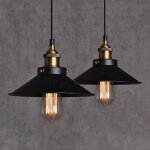 2x) lampes � suspension r�tro plafonnier industriel lustre vintage 220mm e27 (noir) abat - jour en m�tal ...