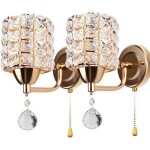 2x moderne applique murale en cristal avec interrupteur � tirette, d'or lampe murale chambre � coucher, ...