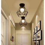 2x plafonnier industrielle cage diamant en m�tal fer r�tro lustre suspension luminaire e27 noir