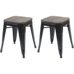 2x tabouret hwc - a73 avec sige en bois, tabouret en mtal, design industriel, empilable - noir